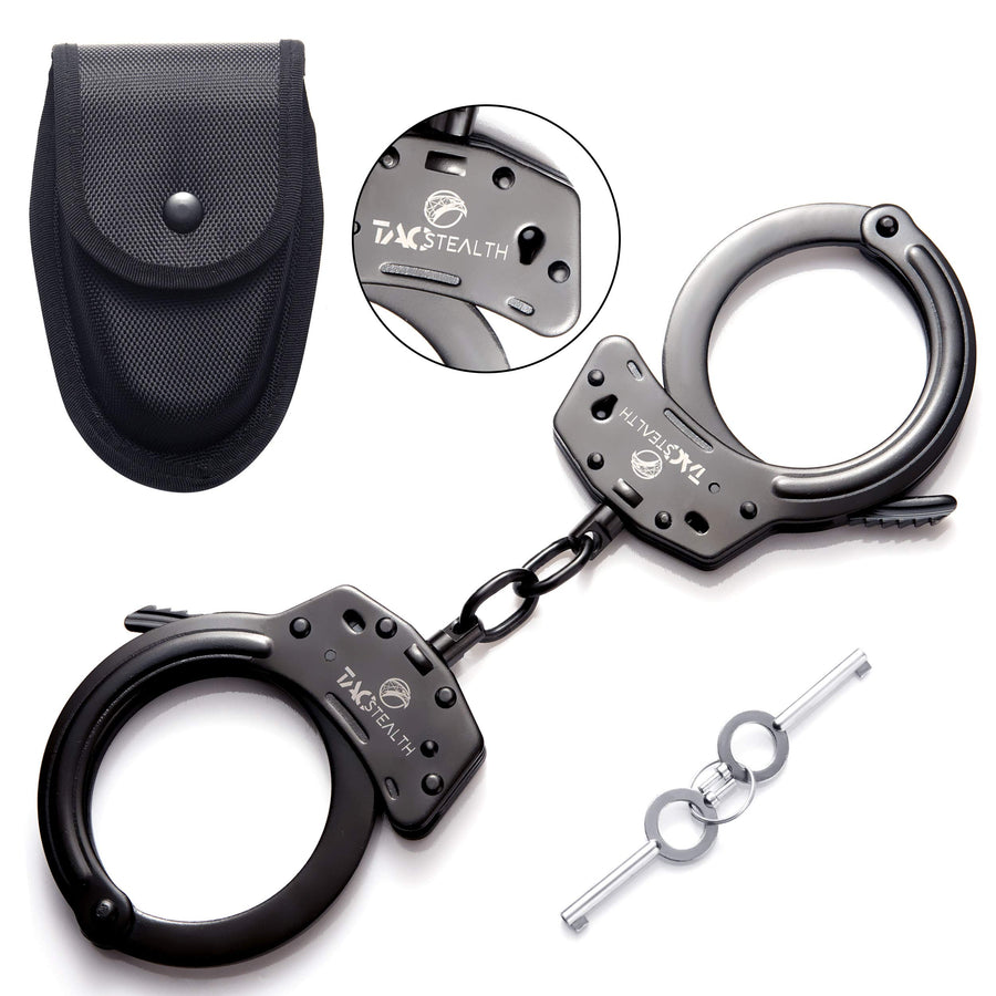 Steel Handcuffs with Two Keys & Handcuffs Case | Heavy Duty Black Steal Professional Grade | Bend/Break Free Secure Handcuffs