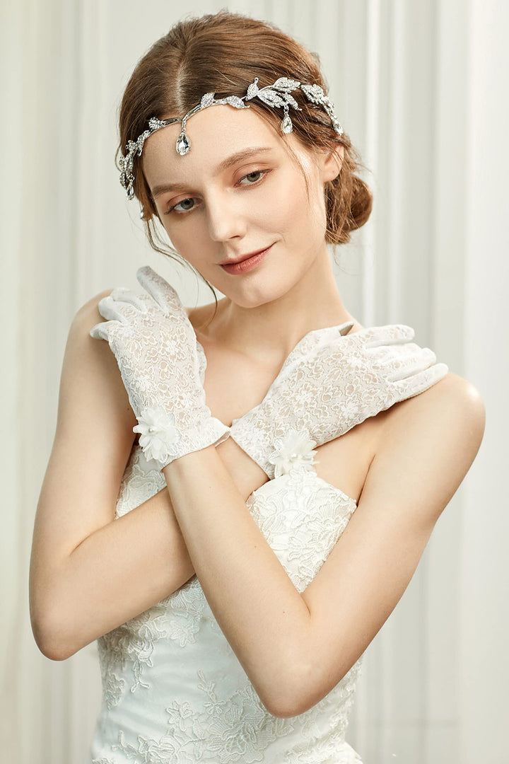Elegant Rhinestone Leaf Wedding Bridal Bridesmaid Forehead Band Dangle Rhinestone Bridal Tiara Crown with Gift Box , Silver, One size