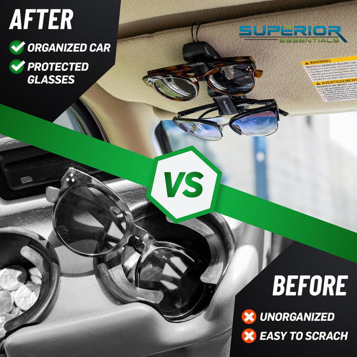 Sunglass Holder for Car Visor Clip - Sun-Glasses Holder and Ticket Card Clips - Car Visor Accessories - Luxury Eyeglass Car Mount