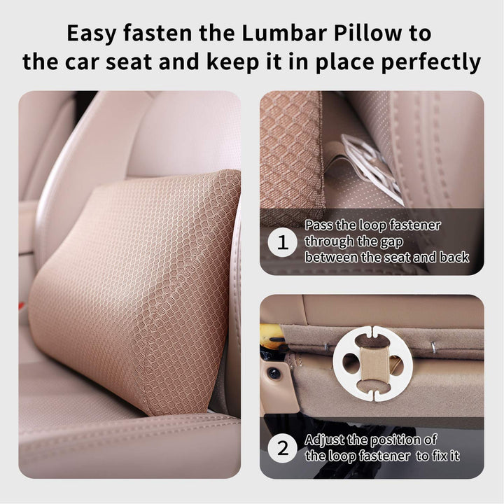 Memory Foam Lumbar Support Pillow for Car - Mid/Lower Back Support Cushion for Car Seat (Beige)