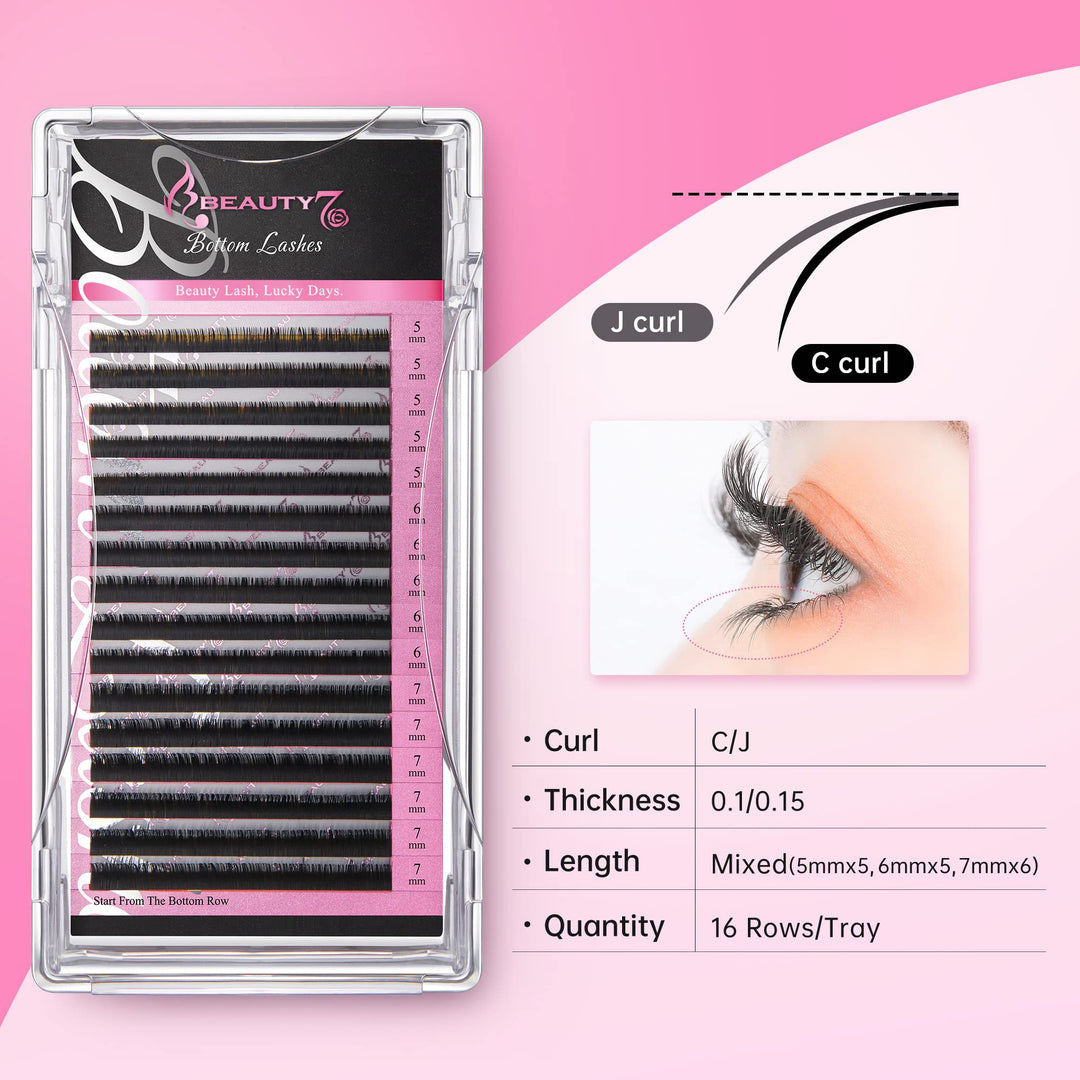 C Curl, 0.15 Thickness: Mixed Volume Under Bottom Lower Individual False Eyelash Extension Tray Matte Synthetic Mink Curl C 0.15Mm Thickness 5/6/7Mm Length