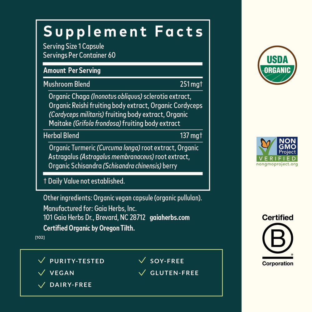 Everyday Immune Mushrooms&Herbs-Immune Support Supplement to Help Aid Overall Wellness* -with Turmeric Curcumin, Astragalus, Cordyceps, and Chaga Mushrooms-60 Vegan Capsules(30-Day Supply)