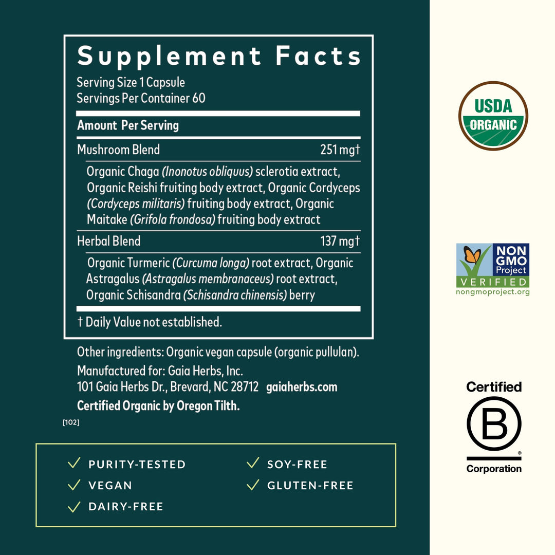 Everyday Immune Mushrooms&Herbs-Immune Support Supplement to Help Aid Overall Wellness* -with Turmeric Curcumin, Astragalus, Cordyceps, and Chaga Mushrooms-60 Vegan Capsules(30-Day Supply)