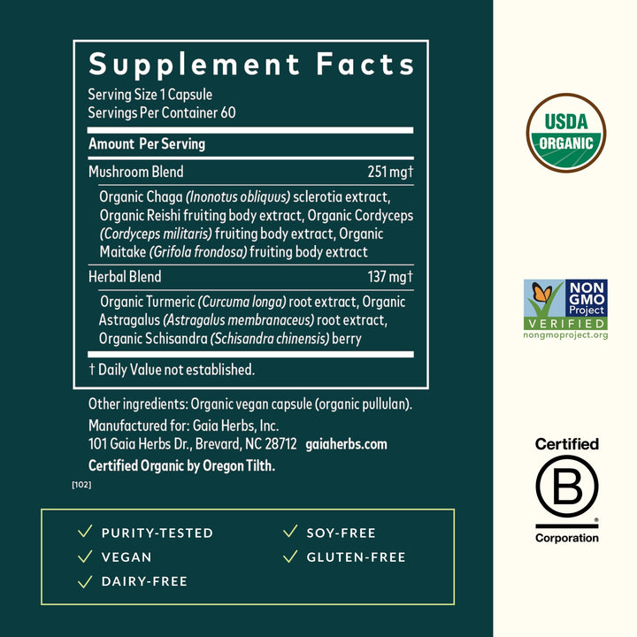 Everyday Immune Mushrooms&Herbs-Immune Support Supplement to Help Aid Overall Wellness* -with Turmeric Curcumin, Astragalus, Cordyceps, and Chaga Mushrooms-60 Vegan Capsules(30-Day Supply)