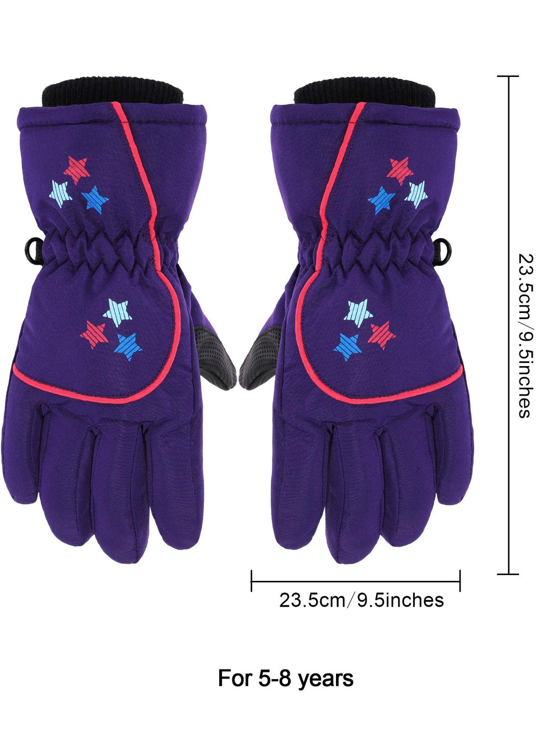 Kids Snow Ski Gloves Winter Waterproof Warm Snowboard Mittens for Girl and Boy (Purple, 5-10 Years)