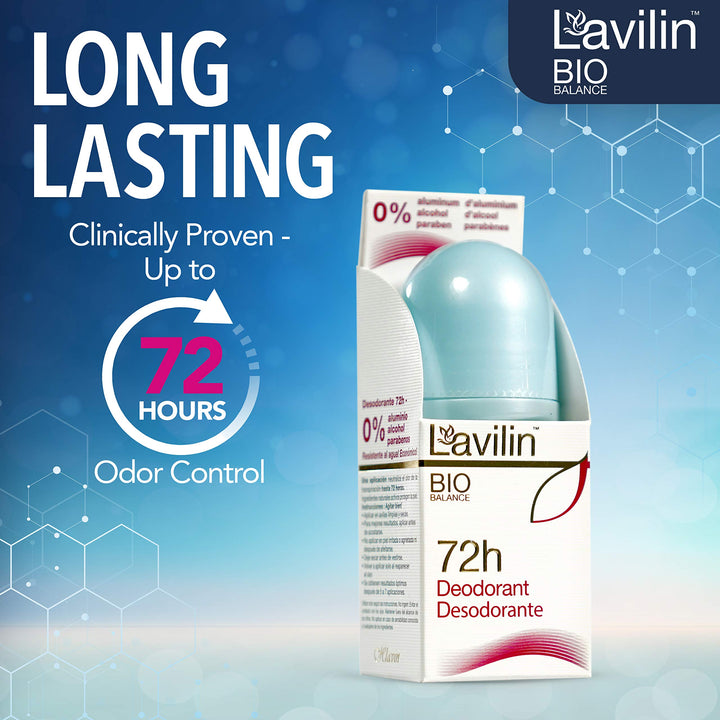 LAVILIN Roll On Deodorant for Women and Men - Aluminum Free Deodorant with Up to 72 Hour Long-Lasting Protection and Odor Control – Alcohol, Paraben and Cruelty FREE Sensitive Skin deodorant (2 oz)