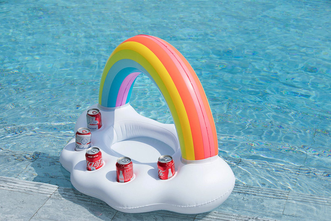 Inflatable Pool Party Cooler - Rainbow Cloud Drink Holder Luau Hawaiian Tropical Beach Themed Birthday Easter Party Decorations Favors Supplies Decor Blow Up Drink Cooler Outdoor Kids Adults