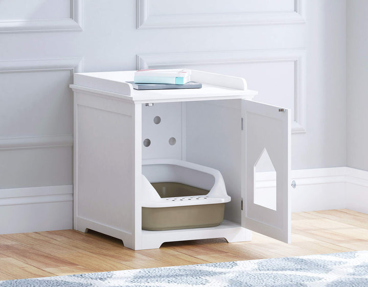 Cat Litter Box Enclosure, Side Table,Night Stand Pet House, Indoor , White