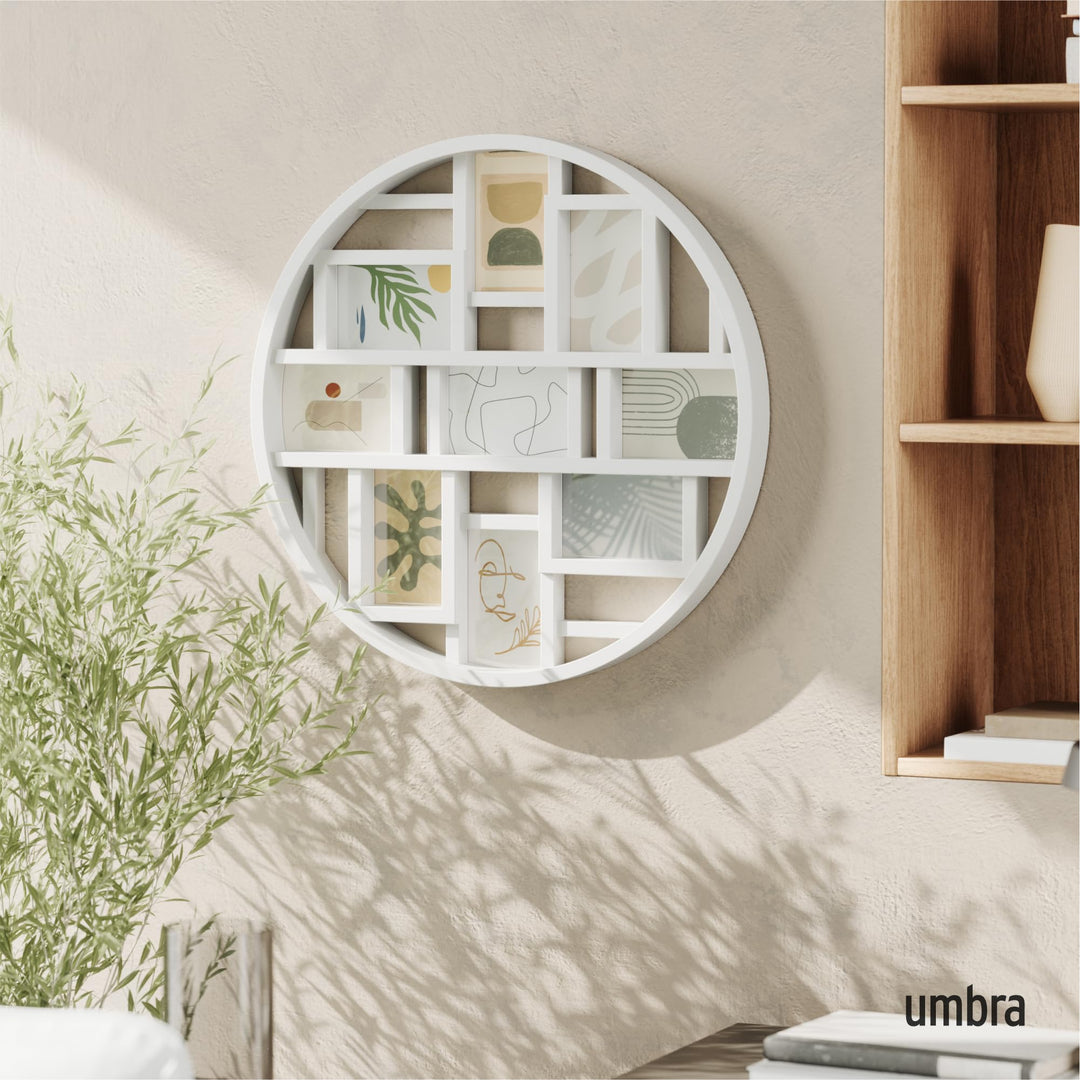 Luna Collage Picture Frame Holds Nine 4x6 Photos, Large 22-Inch Diameter, White