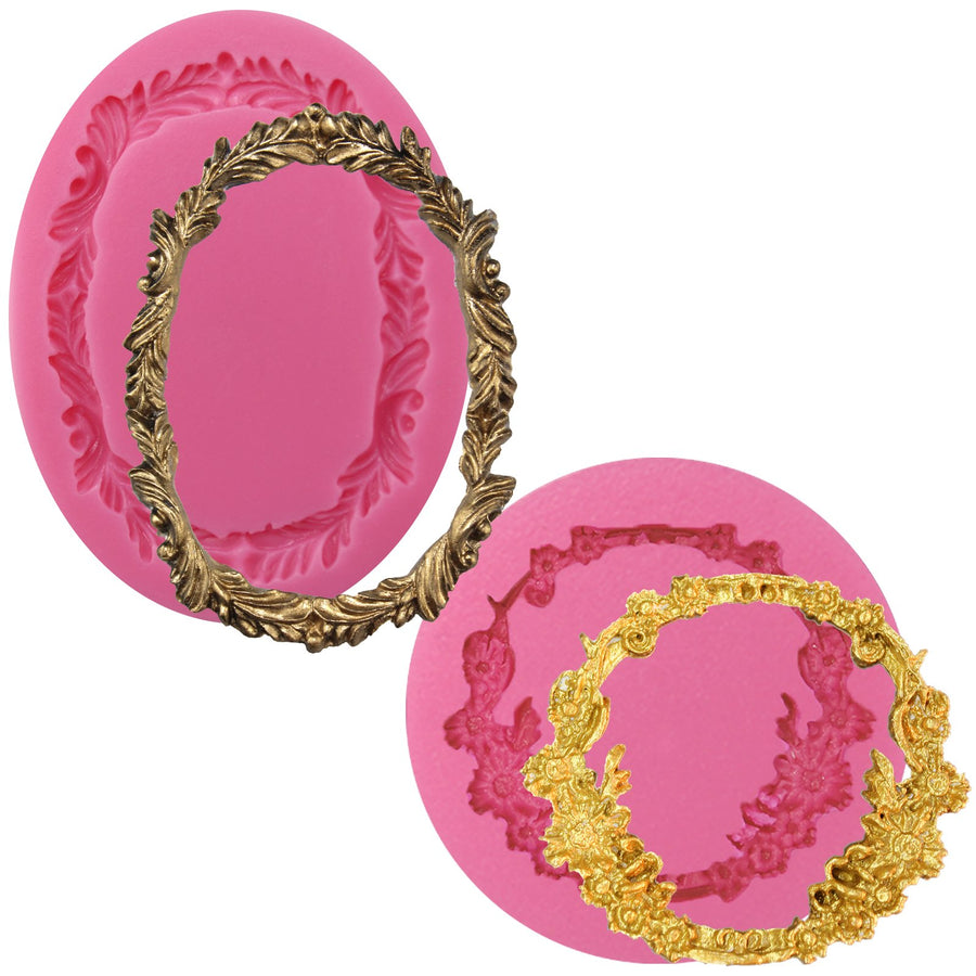 Funshowcase Round and Oval Floral Acanthus Picture Frame Fondant Silicone Mold for Sugarcraft, Resin Epoxy, Polymer Clay Crafting Projects 2-Count