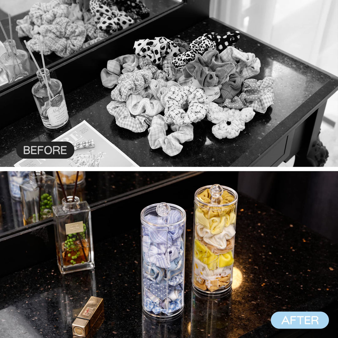 Clear Scrunchie Holder Stand, Hair Tie Organizer Stand with Lid, Portable Hair Accessories Organizer Perfect Scrunchy Display Organizer for Teen Girls