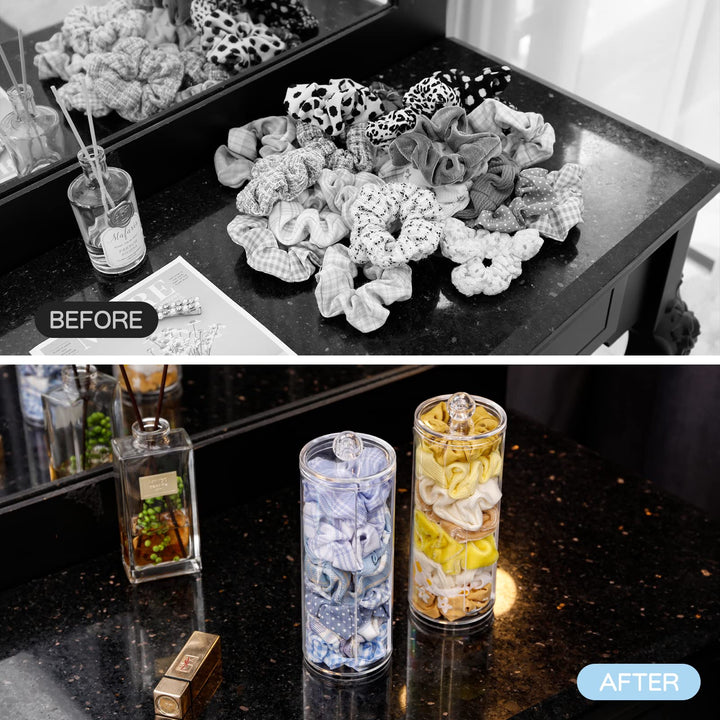 Clear Scrunchie Holder Stand, Hair Tie Organizer Stand with Lid, Portable Hair Accessories Organizer Perfect Scrunchy Display Organizer for Teen Girls