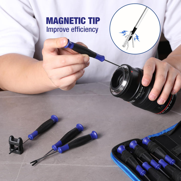 10-Piece Precision Screwdriver Set with Pouch, Phillips, Slotted, Torx Star, Magnetic Screwdriver Repair Tool Kit, Non-Slip Grip, for Eyeglass, Watch, Computer, Laptop, Phone