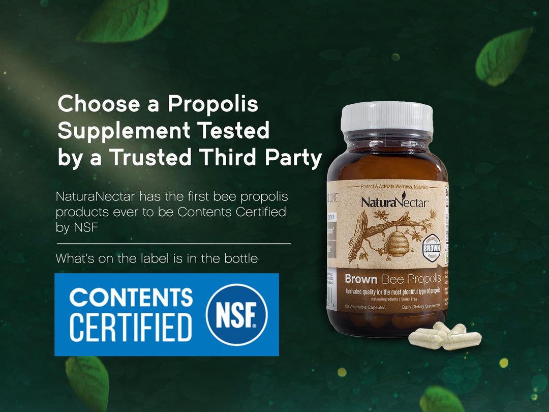 - Brown Bee Propolis - NSF Contents Certified - Premium Brazilian Propolis - Gluten-Free Supplement with Flavonoids, FLAV-B and PWE - Naturally Sourced Through Ethical Beekeeping (60pcs.)
