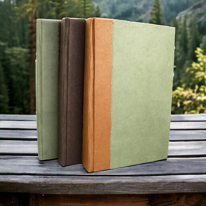 Nepali Namaste Writing & Prayer Journal with Handmade Vintage Lokta Paper & Vegetable-Dyed Hardcover, Made in the Himalayas of Nepal, 6x9 inches, Sage