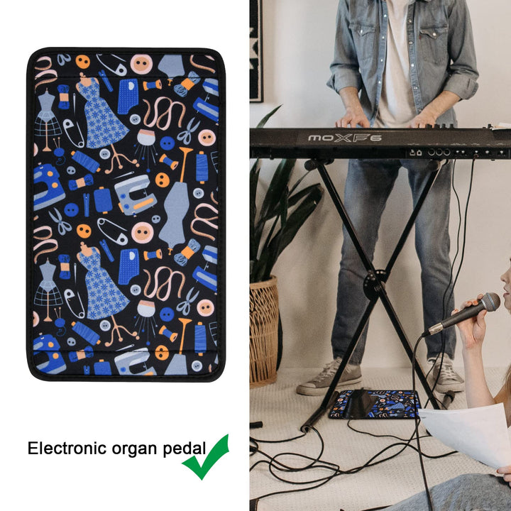 Sewing Machine Foot Pedal Pad Stay in Place Mat, Non Slip Rubber and Hook and Loop Pad to Keep Foot Pedal Steady on Hard Floor Carpet, Piano Pedal,12”x7”, 1/5” Thick (Black+Blue)