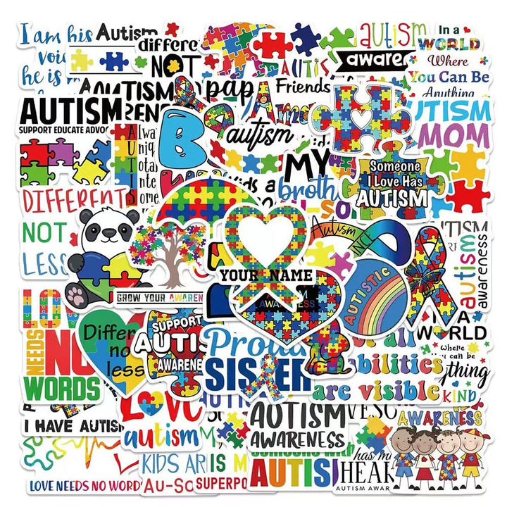 Autism Stickers |50 Pcs Autism Awareness Waterproof Vinyl Decals for Water Bottles Laptop Luggage Cup Computer Mobile Phone Skateboard Guitar Helmet Snowboard Décor