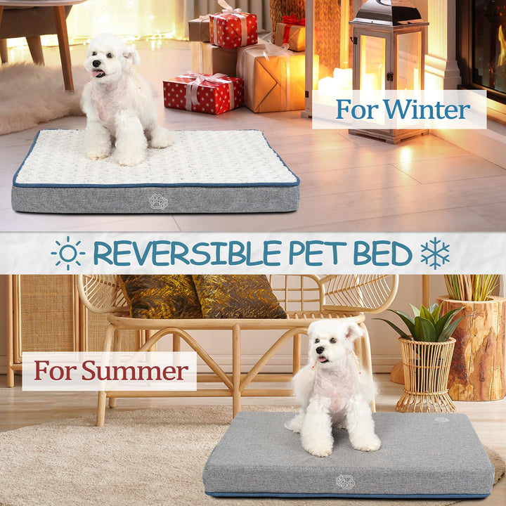 Reversible Cool and Warm Dog Bed for Crate Pad, Pet Beds with Washable and Removable Cover, Dog Crate Bed Sleeping Mats, Bed for Dog Crate for Large Medium Small Dogs, Grey