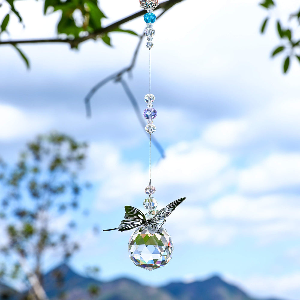Crystal Hanging Decorations - Hanging Ornament Crystals Butterfly Suncatchers with Clear Crystal Ball for Home, Office, Garden Decoration, Window Decorations Hanging