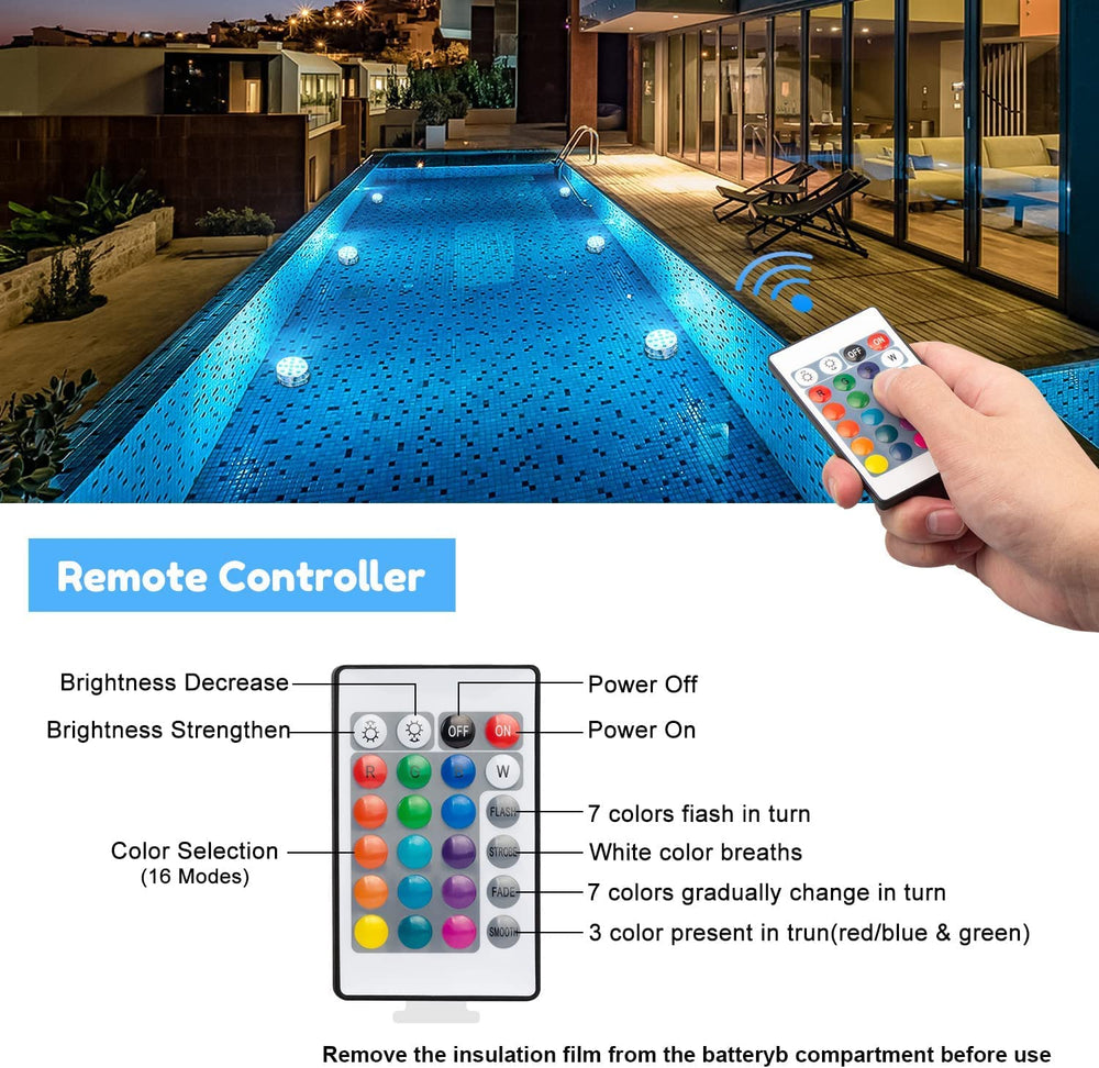 Underwater Submersible LED Lights: Waterproof Battery Operated Remote Control, Wireless LED Lights for Bath tub Hot Tub Pond Pool Fountain Waterfall Aquarium Party and Vase Base, 2 Pack