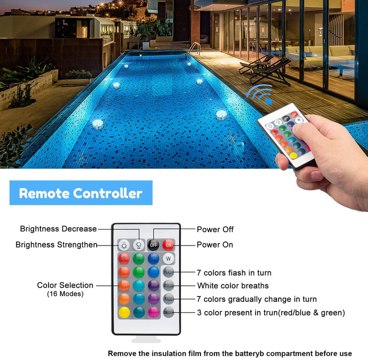 Underwater Submersible LED Lights: Waterproof Battery Operated Remote Control, Wireless LED Lights for Bath tub Hot Tub Pond Pool Fountain Waterfall Aquarium Party and Vase Base, 2 Pack