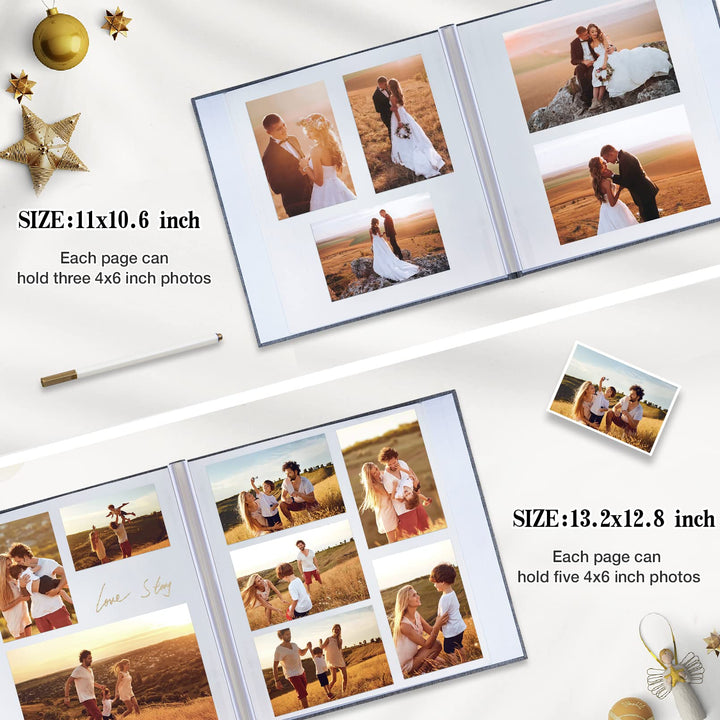 Large Photo Album Self Adhesive 3x5 4x6 5x7 8x10 10x12 Pictures Linen Cover 40 Blank Pages Magnetic DIY Scrapbook Album with A Metallic Pen (White)