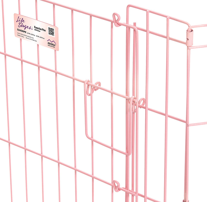Dog Exercise Pen & Playpen, 24 W x 24 H, with Door, Pink