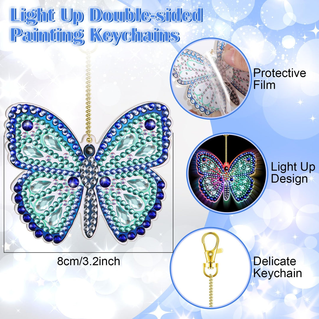 3 Pcs LED Painting Keychains Light up 5D Painting Kits for Kids Adult Double Sided DIY Diamond Art Keychains Diamond Art Pendant Craft Key Ring, Butterfly Dragonfly Love Heart