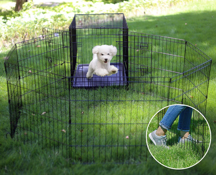 Pet Playpen Puppy Playpen Kennels Dog Fence Exercise Pen Gate Fence Foldable Dog Crate 8 Panels 24 Inch Kennels Pen Playpen Options Ideal for Pet Animals Outdoor Indoor(Black 24''x24'')