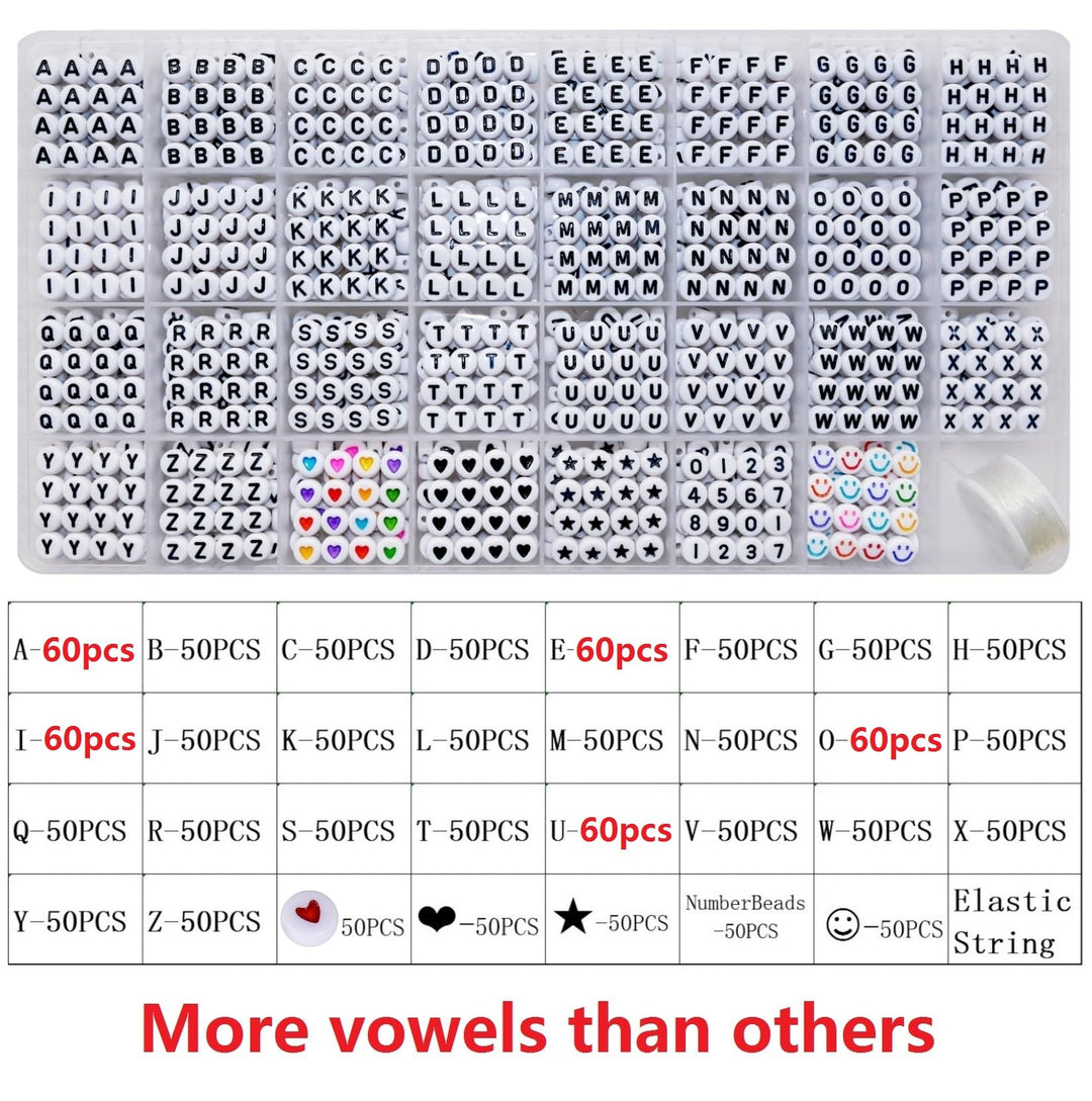 Amaney 1600pcs Letter Beads,Heart Beads,Number Beads,Start Beads and Smiley Beads,4x7mm White Acrylic Beads 31 Styles for Jewelry Making Bracelets Necklaces Key Chains