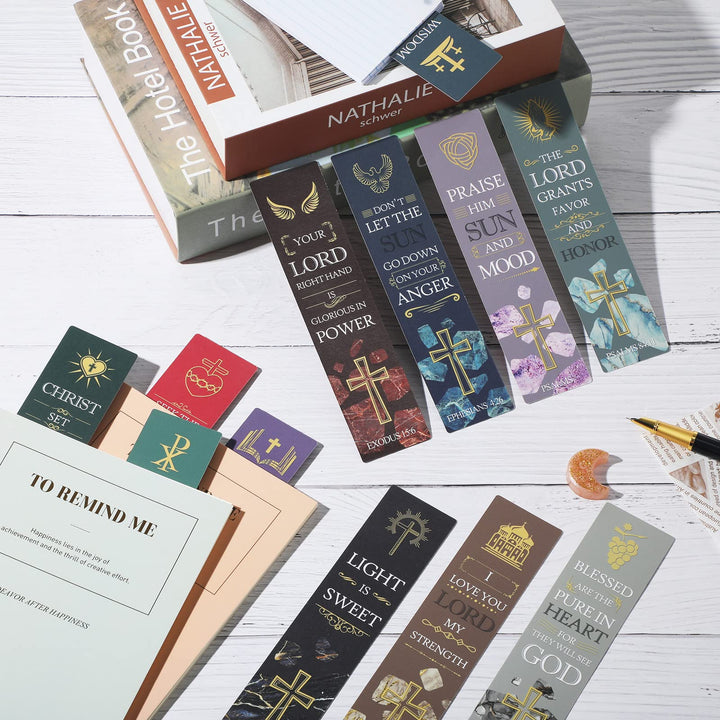 60 Pieces Bible Verses Bookmarks with Crucifix Christian Scripture Book Marker Religious Prayer Biblical Inspirational Quote Bookmarks for Men Women Reading Reward Church Supplies