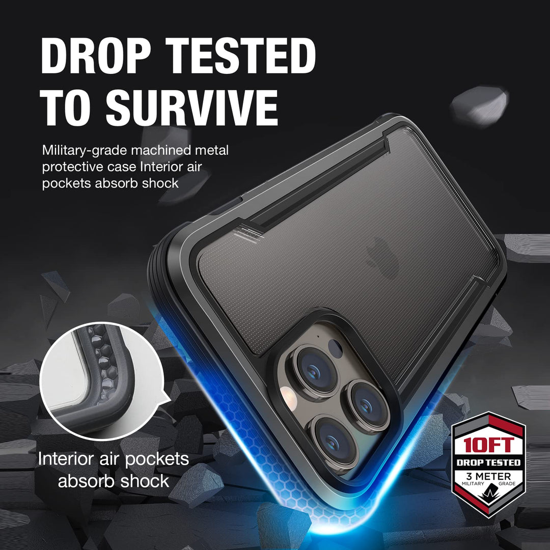 Shield for iPhone 14 Pro Case, Shockproof Protective Clear Case, Military Grade 10ft Drop Tested, Durable Aluminum Frame, Anti-Yellowing Technology Case, 6.1 inch, Black