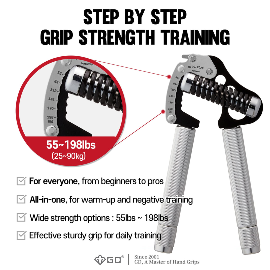 IRON GRIP EXT 90 Hand Grip Strengthener Premium Grip Strength Trainer Adjustable Hand Gripper (55 to 198 lbs (25~90kg)) for Forearms & Wrist Strengthener Best Grip Exercises