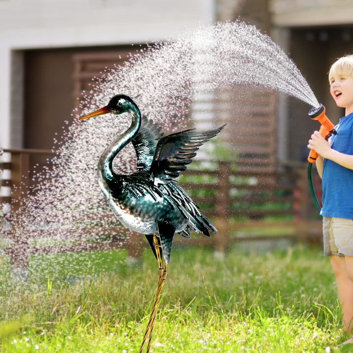 Crane Garden Statue Sculpture, Metal Heron Outdoor Decor, Yard Art Bird Decoy for Backyard Pond Patio Porch Lawn Decorations