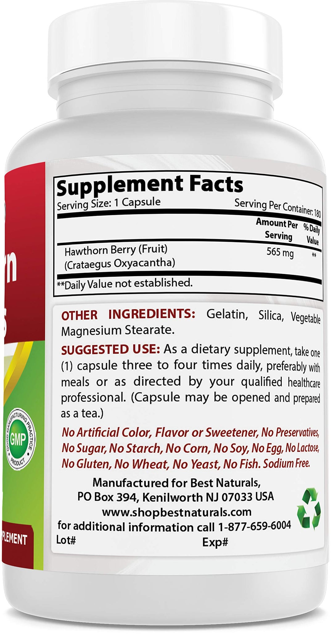 Hawthorn Berry 565 mg 180 Capsules (180 Count (Pack of 1))