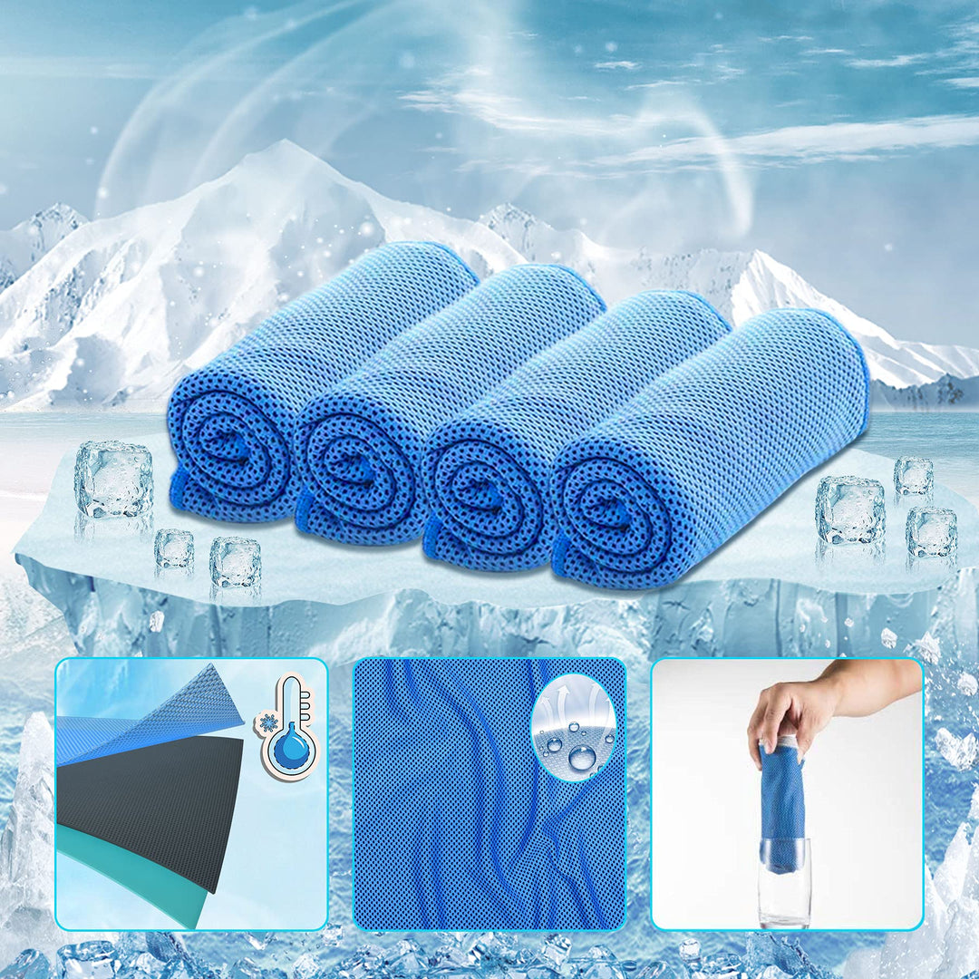 4 Packs Cooling Towels, Sweat Towel for Hot Weather Cold Breathable Soft Lightweight Chilly Face & Neck Rags for Sport, Gym, Beach, Camping, Hiking, Workout, Travel