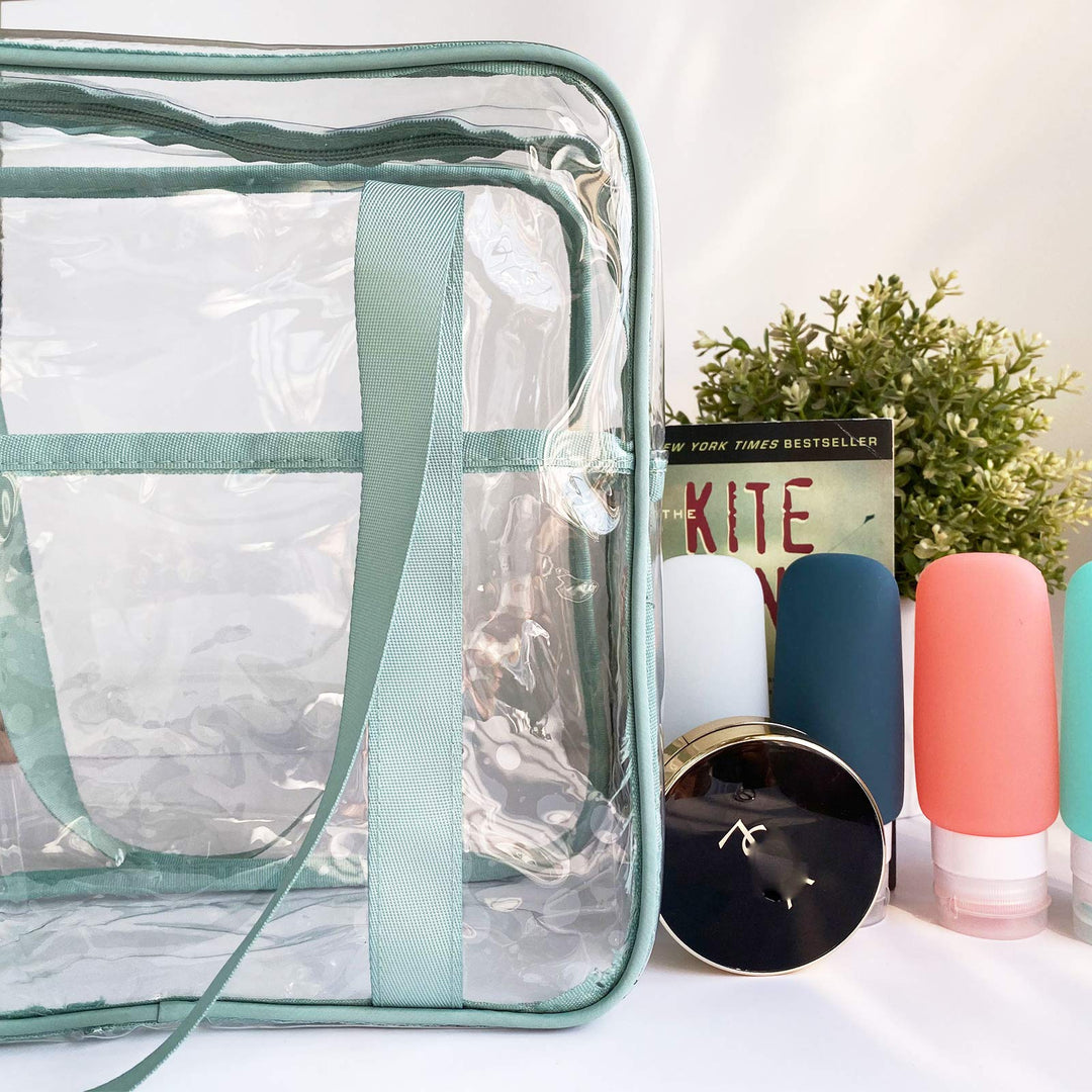 Clear Tote Bag Cosmetic Bag Transparent Makeup Toiletry Lightweight Waterproof Organizer Beach Bag Green
