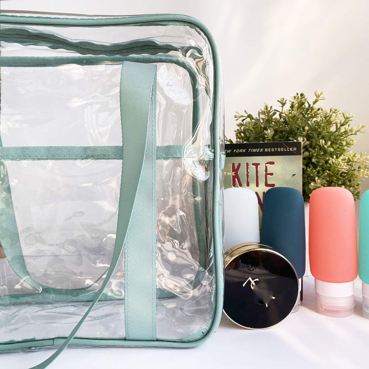 Clear Tote Bag Cosmetic Bag Transparent Makeup Toiletry Lightweight Waterproof Organizer Beach Bag Green