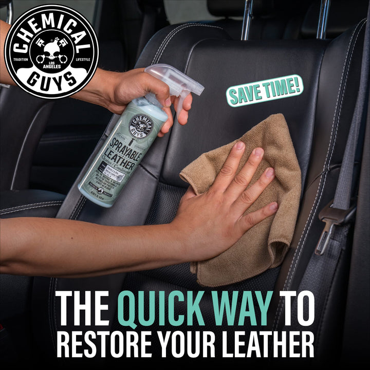 SPI_103_16 Sprayable Leather Cleaner and Conditioner in One for Car Interiors, Apparel, and More (Works on Natural, Synthetic, Pleather, Faux Leather and More) Leather Scent, 16 fl oz