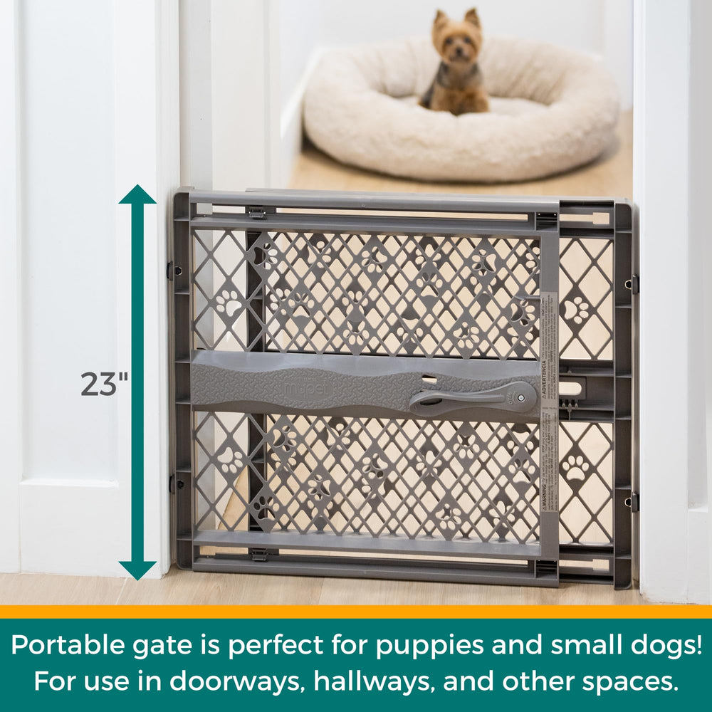 North States Paws Portable Pet Gate: 26-40 Wide. Pressure Mount. No Tools Needed. Made in USA. Dog Gate 23 Tall, Expandable, Durable Dog Gates for Doorways, Fieldstone Gray