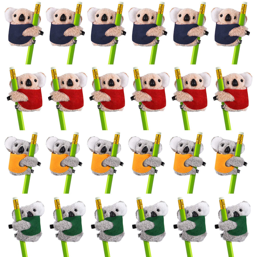 24 Pieces Koala Kangaroo Clip On Pencil Clips Animal Plush Pencil Clips Clip-On Critter Animal Clip with 4 Colors for Home Office Supplies(Koala Style)