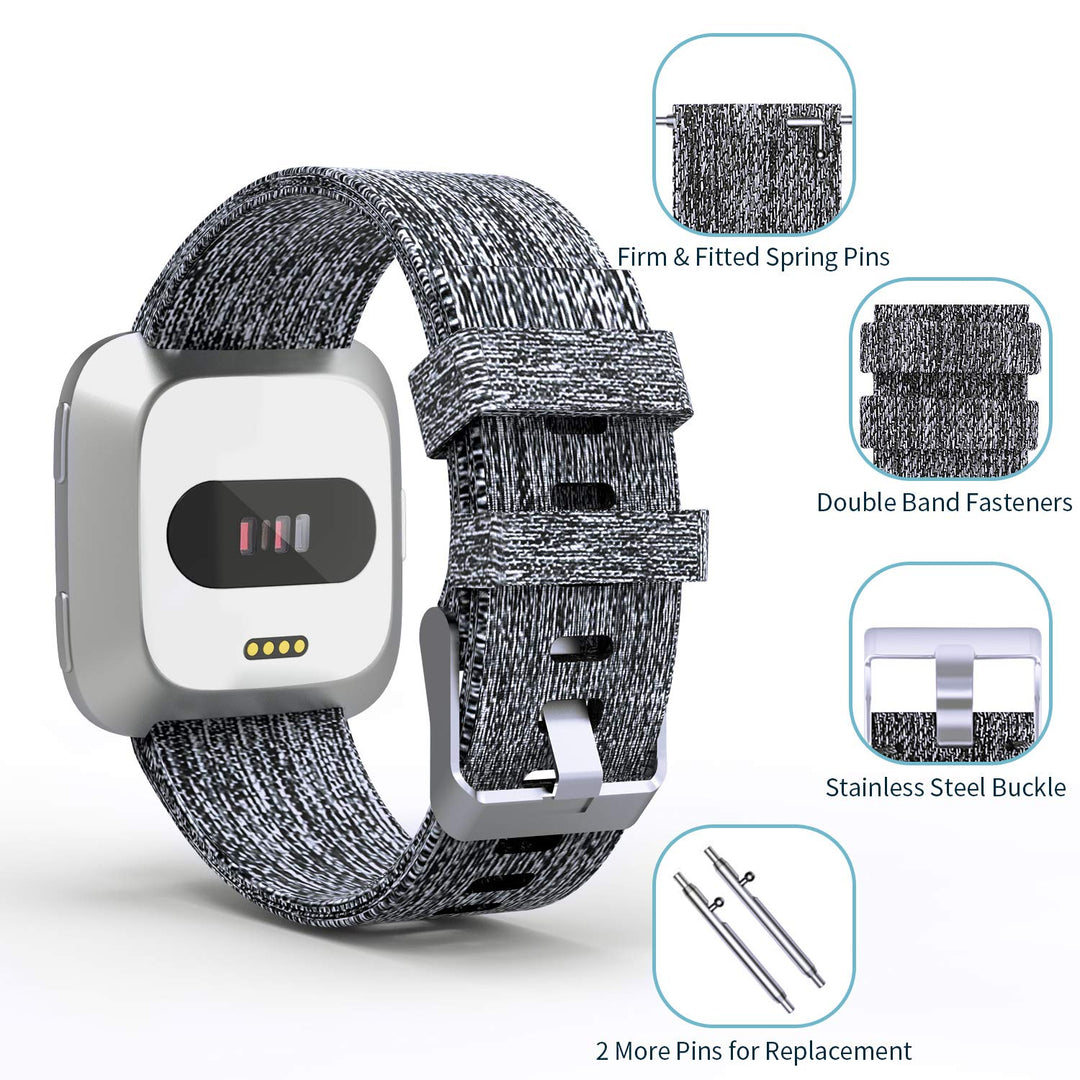 2 Pack Bands Compatible with Fitbit Versa / Fitbit Versa 2 / Fitbit Versa Lite for Women Men, Breathable Woven Fabric Strap, Adjustable Replacement Wristband for Fitbit Versa Smart Watch