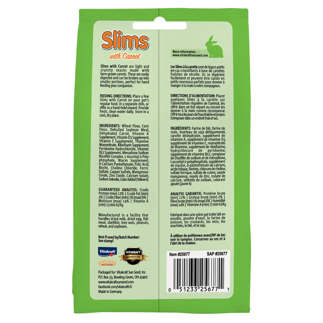 Slims Small Animal Treats - Carrot - Crispy Nibble Stick Treat - 1.76 oz
