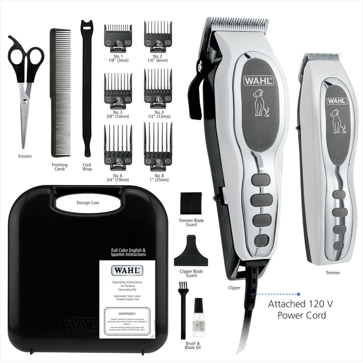 Pet-Pro Corded Clipper & Battery Trimmer Pet Grooming Combo Kit for Dogs with Light to Thick Coats, The Brand Used by Professionals - Model 9284