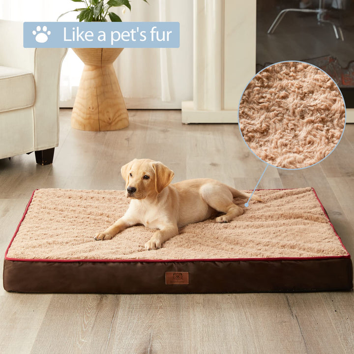 Orthopedic Dog Bed, Pet Bed for Large Dogs, Egg Crate Foam, Soft Rose Plush, Waterproof Removable Cover
