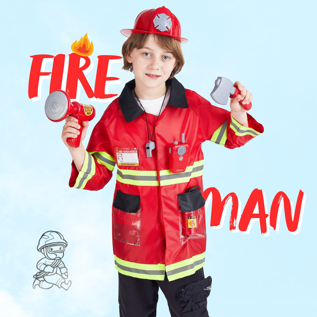 Fireman Costume Pretend Play Set Fireman Costume for Kids Firechief Outfit for School Costumes, Halloween Parties, Costume Parties, Role Play, Halloween, School and Home Play