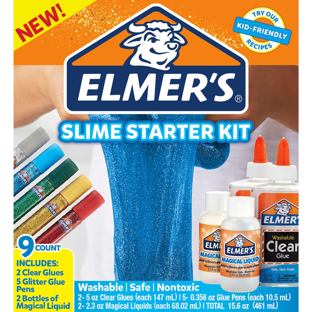 Elmer’s Slime Starter Kit, Clear School Glue, Glitter Glue Pens & Magical Liquid Activator Solution, 9 Count