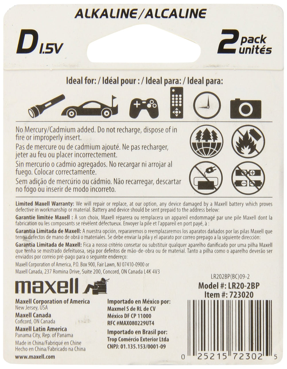 723020 Alkaline Battery D Cell 2-Pack