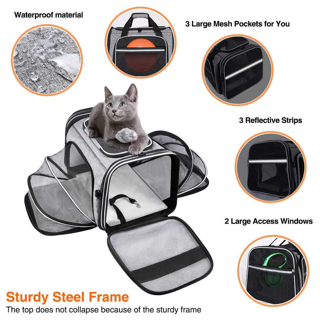 TSA Airline Approved Soft Sided Pet Carrier Top Loading 4 Side Expandable Large Travel Cats Carrier Collapsible with 3 Removable Washable Pads and 3 Pockets for Cats Kitten and Small Dogs
