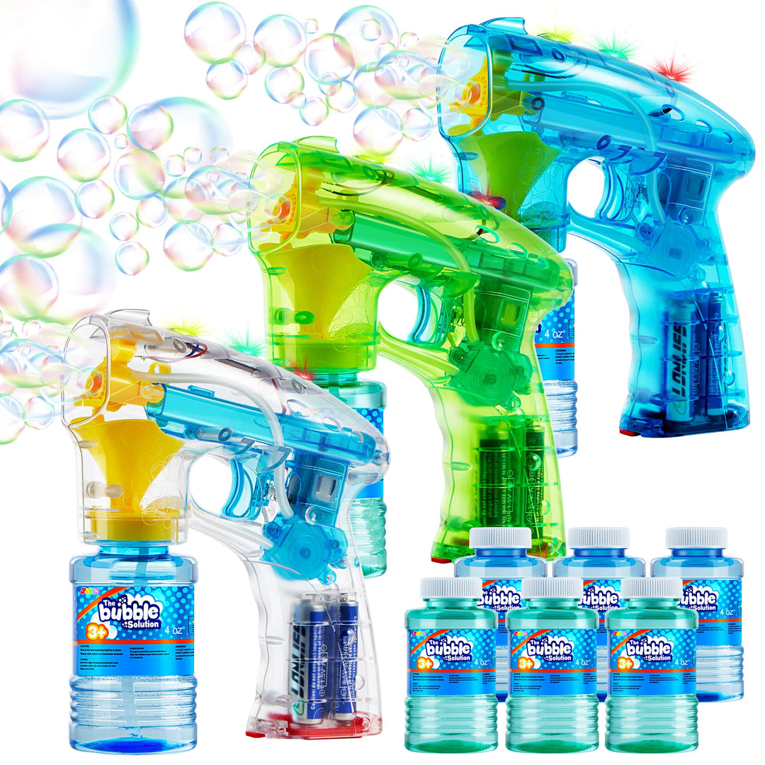 3 Bubble Guns Kit for Blaster Party Favors, LED Machine Blaster Supplies, Summer, Outdoors Activity, Birthday Gift, Blower Toy, Easter.